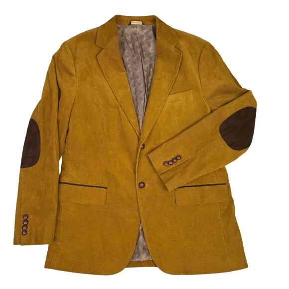Tasso Elba Corduroy Blazer Tan Camel Medium Sports Coat Leather Buttons Jacket - Picture 1 of 10